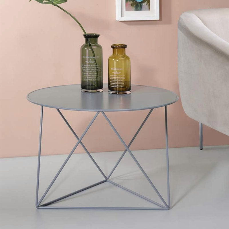 Metal Round Top End Table In Grey Finish