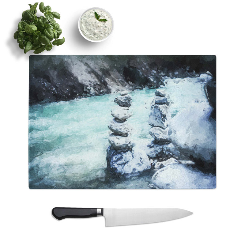 Tempered Glass Stacked Stone Rock Chopping Board, 39 cm W x 28.5 cm L