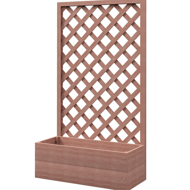 Raised Flower Planter With Trellis, -Controlling, 29.5"X13.25"X53.25", Brown Garden Bed -Controlling Wood Planter,