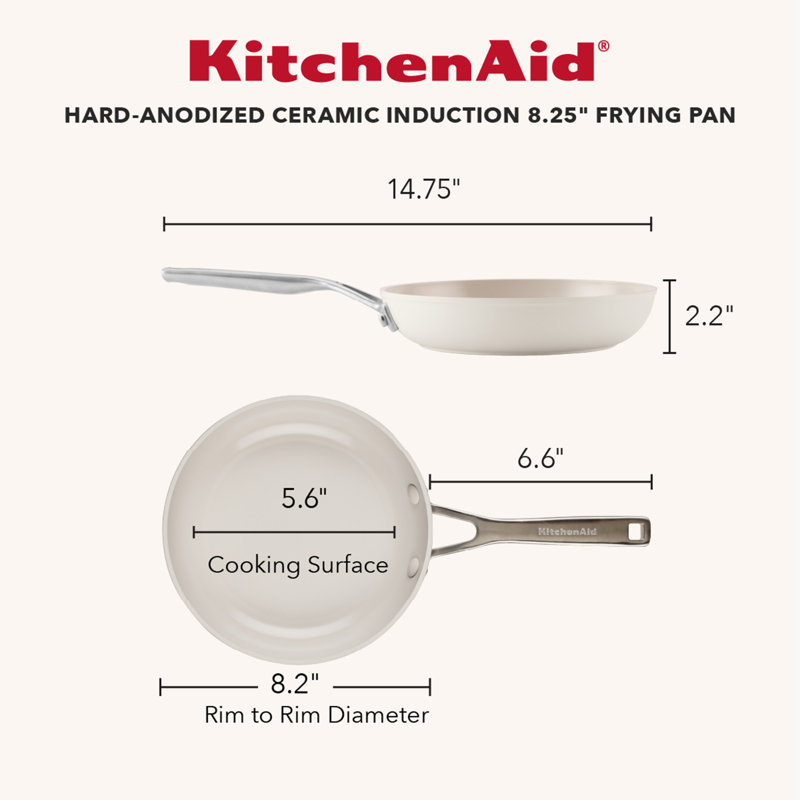 Kitchenaid Hard-Anodized Ceramic Induction Skillet Set, 2-Piece, Porcelain White, White