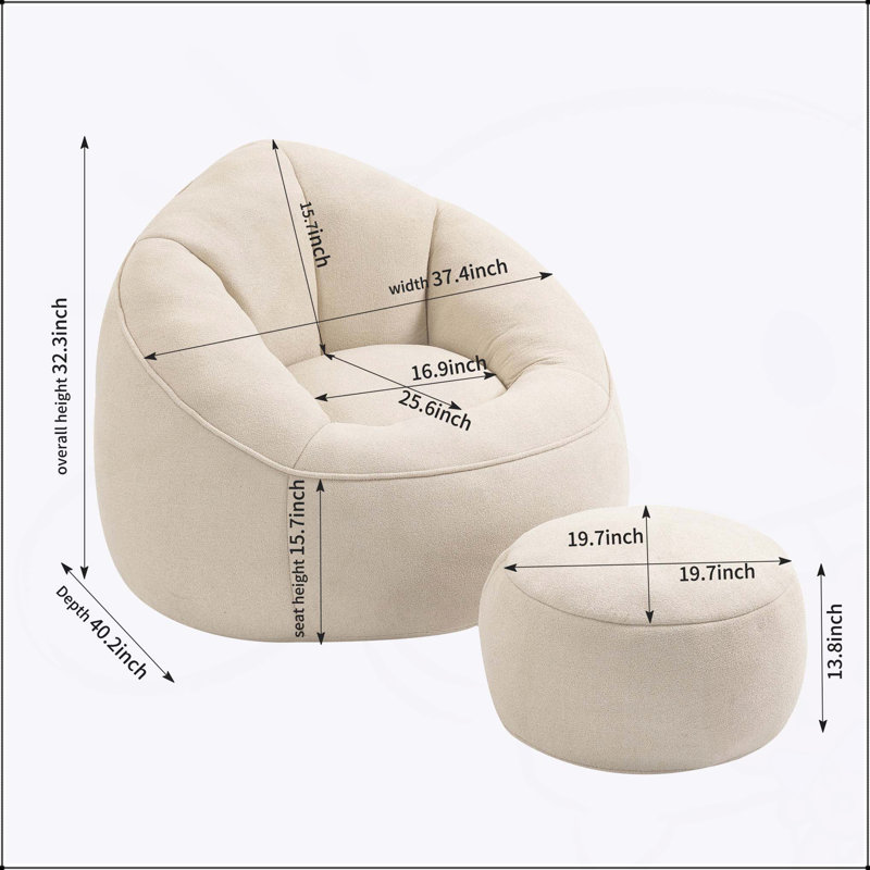 High-Pressure Foam Bean Bag Sofa Chair with Padded Footrest for Ultimate Comfort and Support, Beige Microfiber