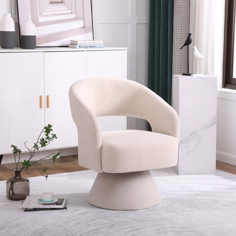 Fauteuil d'appoint pivotant, fauteuil, fauteuil simple pour le salon, Velours beige