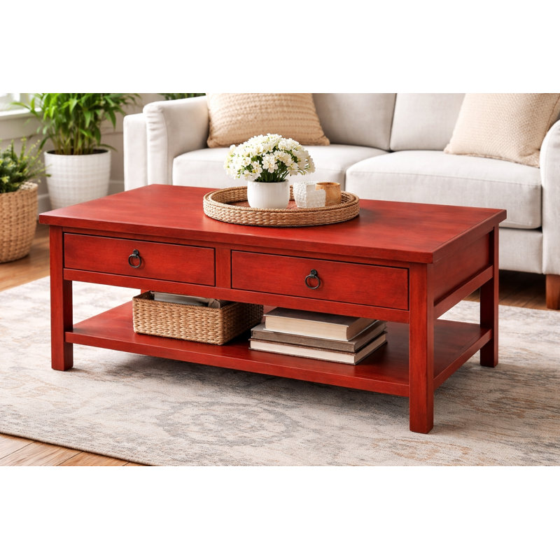 Bloomingdale Solid Wood Coffee Table, Burnt Red