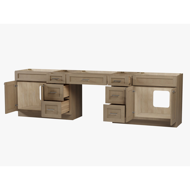 120" Double Bathroom Vanity Base Only, Natural Oak