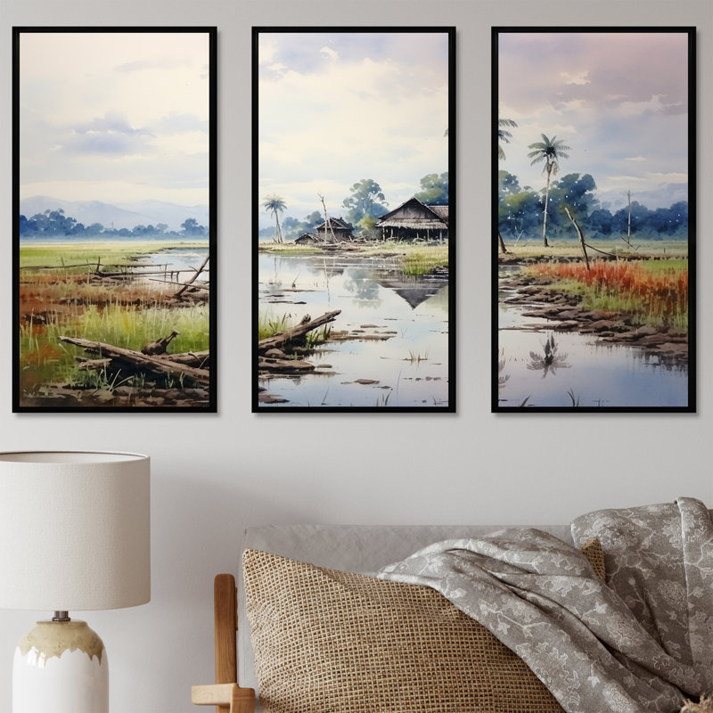 Indonésien sérénité, paysage tranquille - art mural Indonésie, Cadre flottant noir, H 40 po x l 61 po