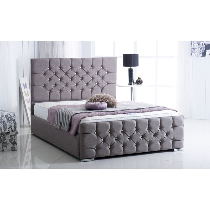 Upholstered Ottoman Storage Bed, Doube (4'6), Grey Linoso