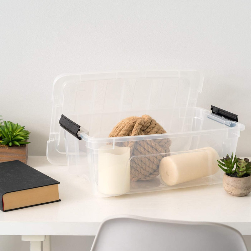 13 Qt Stackable Plastic Storage Bins With Lids, 6 Pack - BPA-Free, - See-Through Organizing Solution, Latches, Durable Nestable Containers, Secure Pull Handle