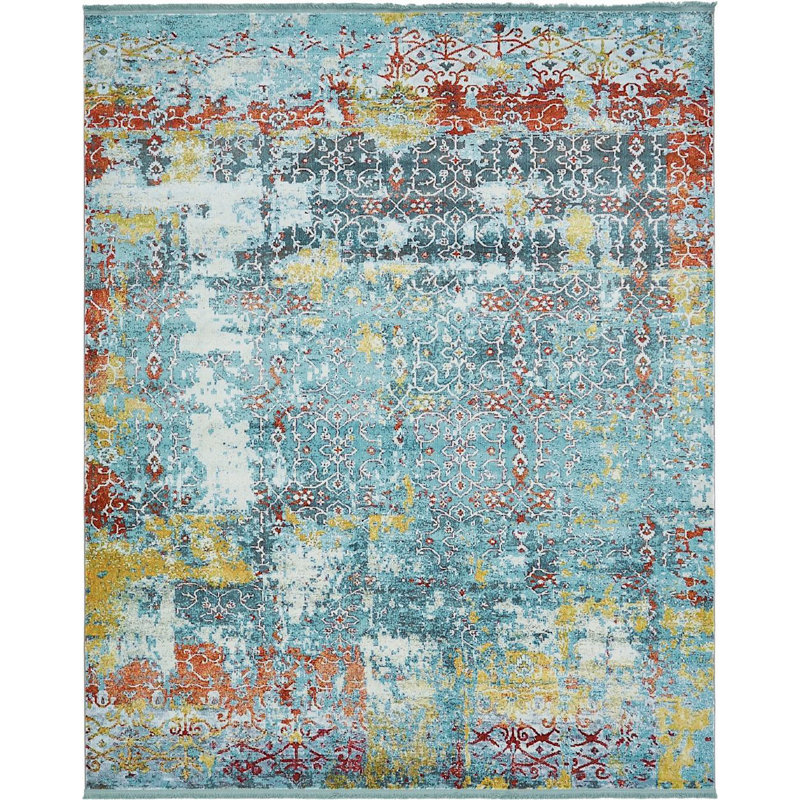 Folmar Abstract Blue Area Rug, Rectangle 8'4" x 10'