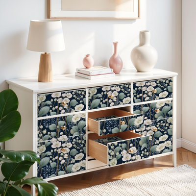 Peel and Stick Wallpaper Contact Paper Vintage Botanical Floral Pathways Navy Self Adhesive and Removable 17.7in x 118in(45x300cm)
