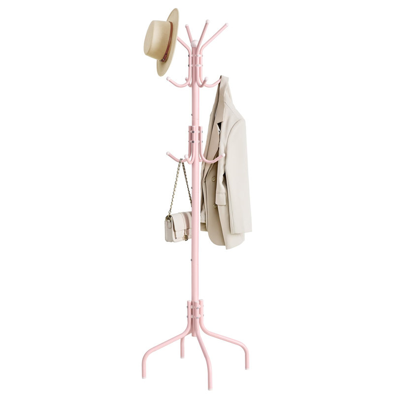 Steel Freestanding 12 - Hook Coat Rack, Jelly Pink