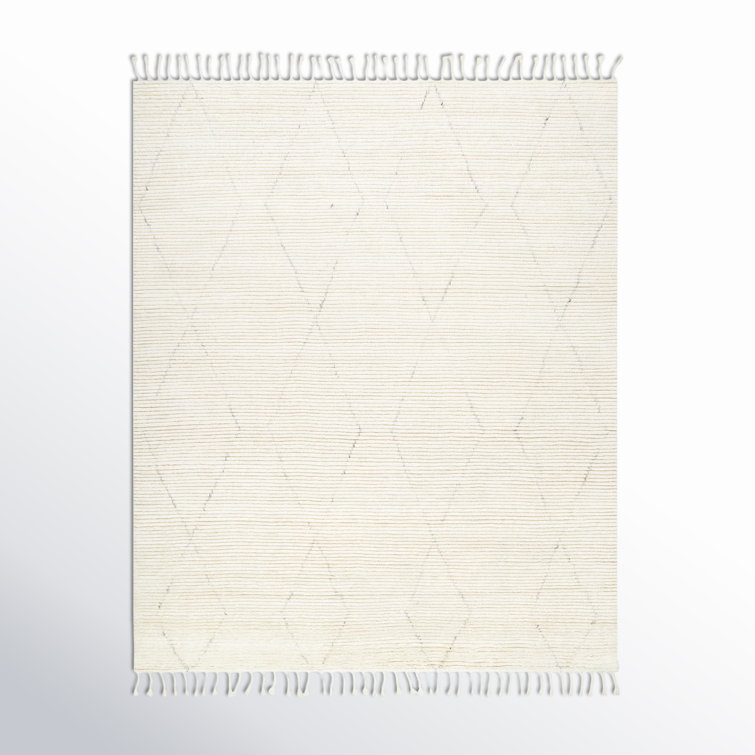 Talon Geometric Hand-Knotted Wool Area Rug in Cream