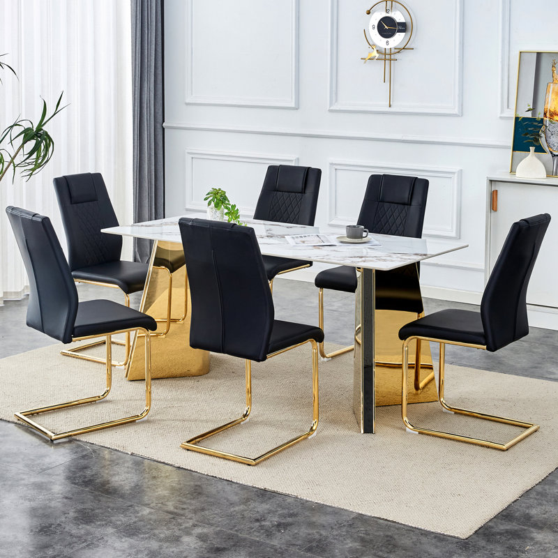 Fabuleuse table de salle à manger froide et 6 chaises en polyuréthane impressionnantes avec sièges
