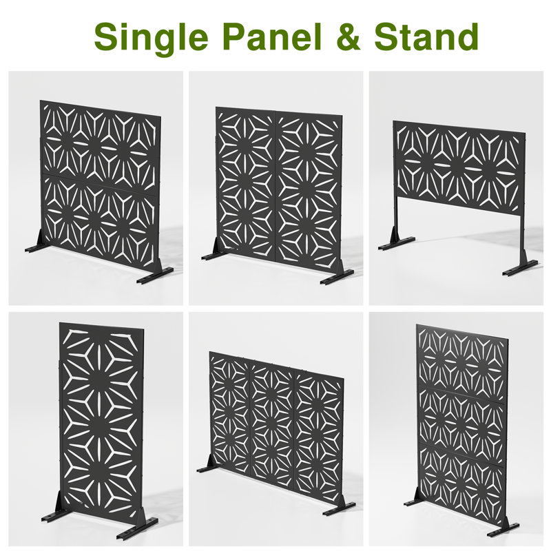 Dovelina Black Metal Freestanding Outdoor Privacy Screen 72" x 47"