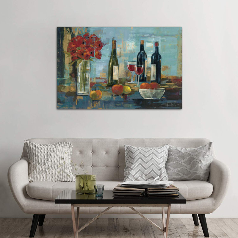 «Fruit and Wine» par Silvia Vassileva - reproduction d'art, H 26 po x l 40 po x 1,5 po, Toile tendue