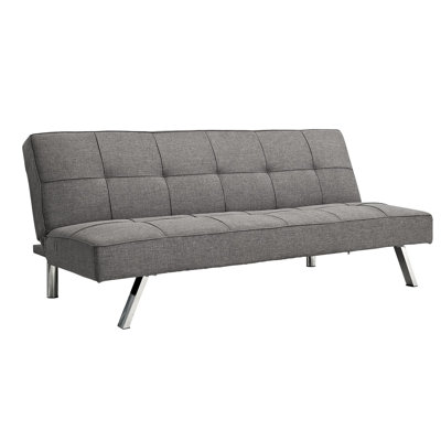 Lit futon avec structure en métal, ergonomique et élégant, lit à structure en lin gris, pieds en acier inoxydable, idéal pour les dortoirs