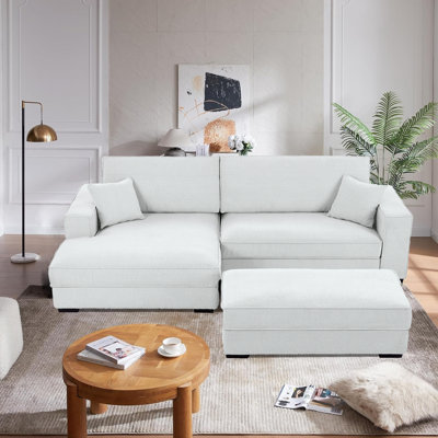 102" Upholstered Deep Seat Chaise Sofa With Ottoman
