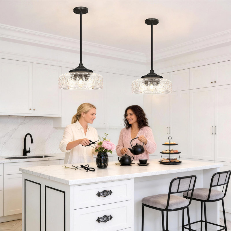 12" 3-Light Black Pendant Light, Dual Mount Ceiling & Hanging Fixtures, 90° Swivel, Adjustable Height, Matte Black