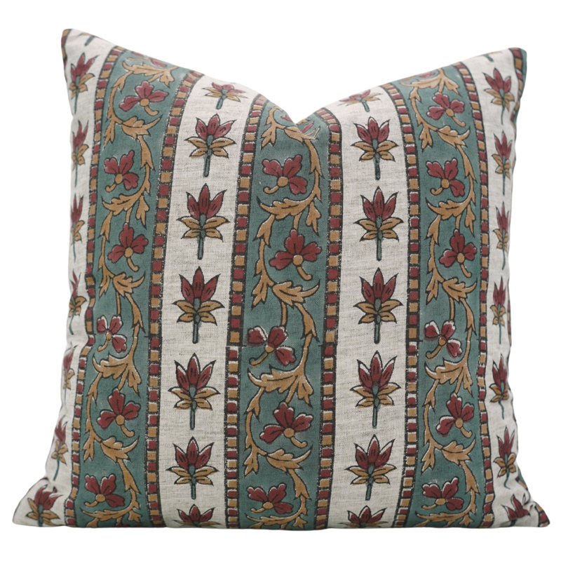 Housse de coussin à motif floral fabriqué à la main Fabividine, Laxmi Bordar, H 20 po x l 20 po