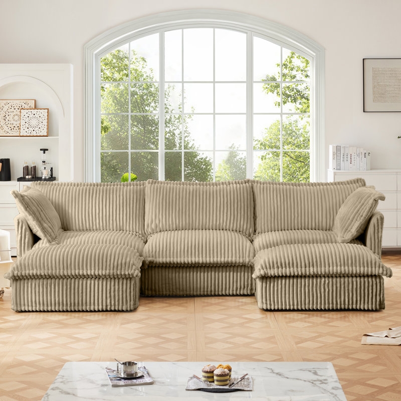 Canapé modulaire luxueux avec plusieurs coussins pour le salon, Camel, 34.6" H x 120" W x 55" D