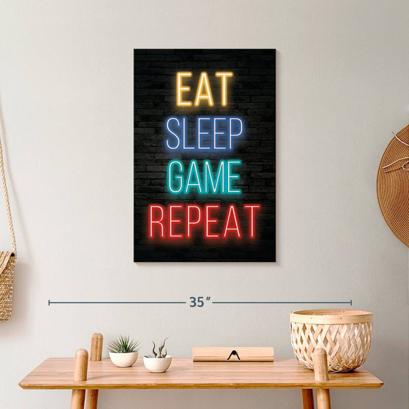 " Neon Eat Sleep Game Repeat " by Logic Nerds, 24" H x 16" W x 1.25" D