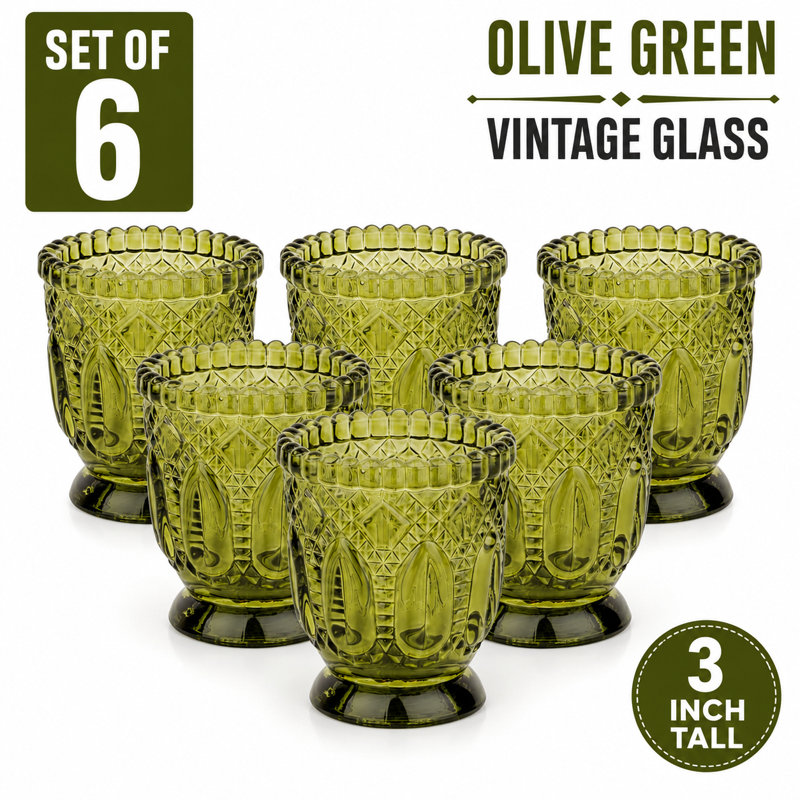3'' H Glass Tabletop Votive Holder, Olive Green