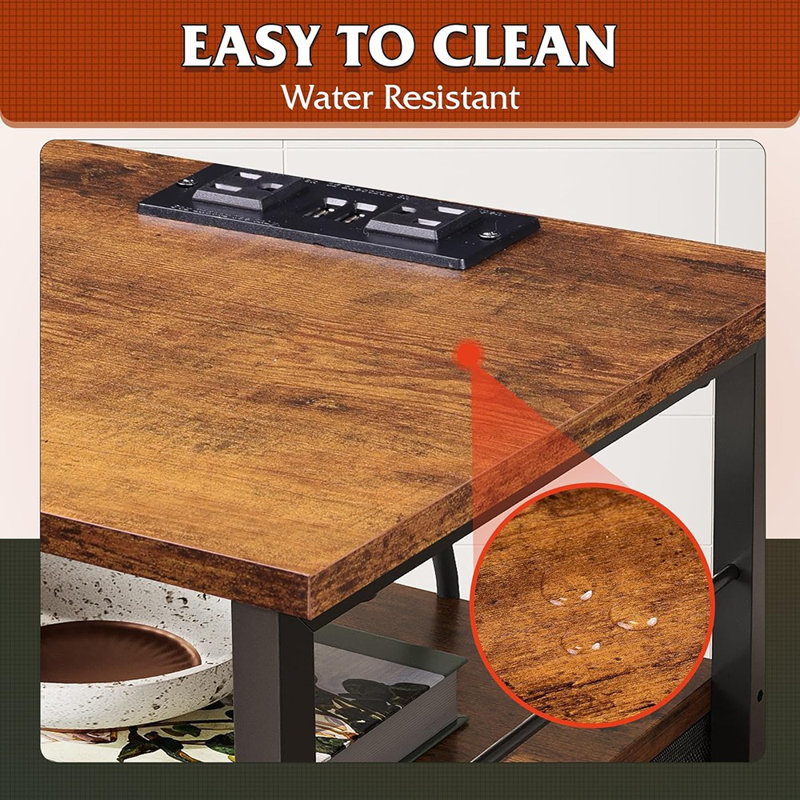 Table de chevet 2, table de chevet avec station de charge, tables de chevet pour chambre à coucher, table d'appoint avec tiroirs en tissu, ports et prises USB, brun rustique