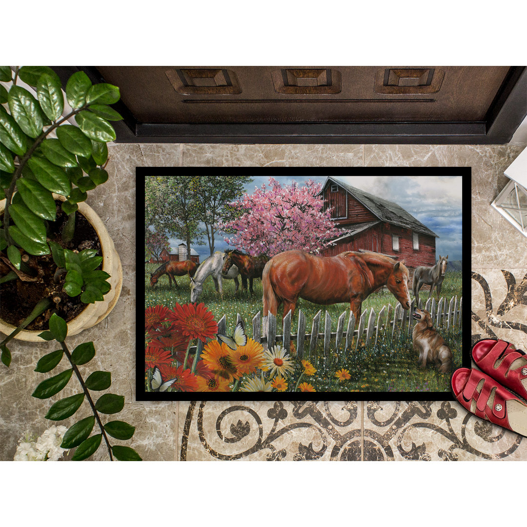 Dorielle Horses Chatting with the Neighbors Non-Slip Outdoor Door Mat August Grove® Mat