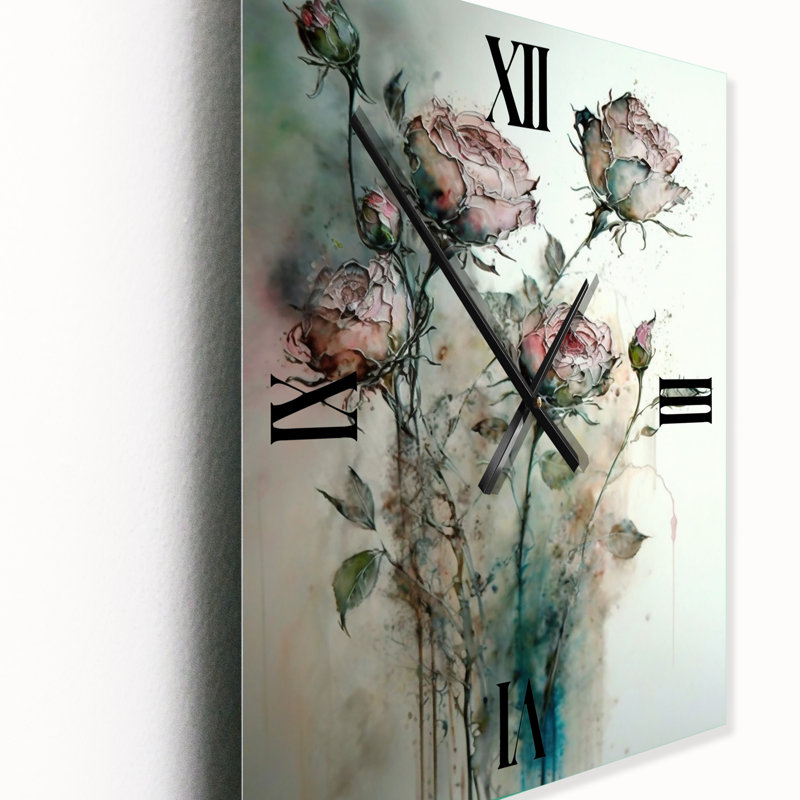 «Mysterious Blooming Roses Vintage Watercolor - Fleurs», horloge murale rétro, Petit