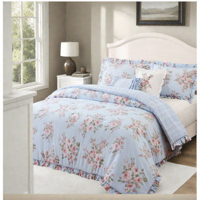 Checkered and Floral Comforter Set