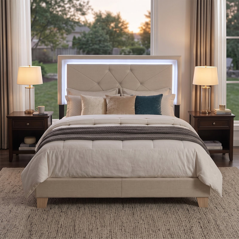 Beckville Upholstered Panel Bed with Headboard Lighting, King