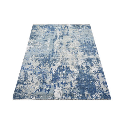 Tapis oriental noué à la main 3 pi 1 po x 5 pi 3 po à motif abstrait bleu en laine et soie pure tissé à la main plus dense 06D8AEC835C64523A1156C8CC457590F
