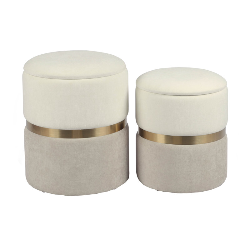 Ernesha Velvet Ottoman, Cream/Tan