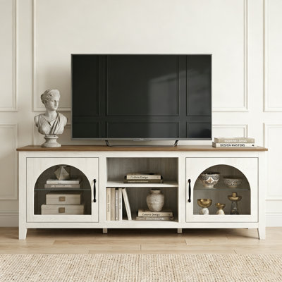 Alba 70" Farmhouse TV Stand With Storage & Arched Glass Door,Media Console Cabinet for Living Room,Bedroom