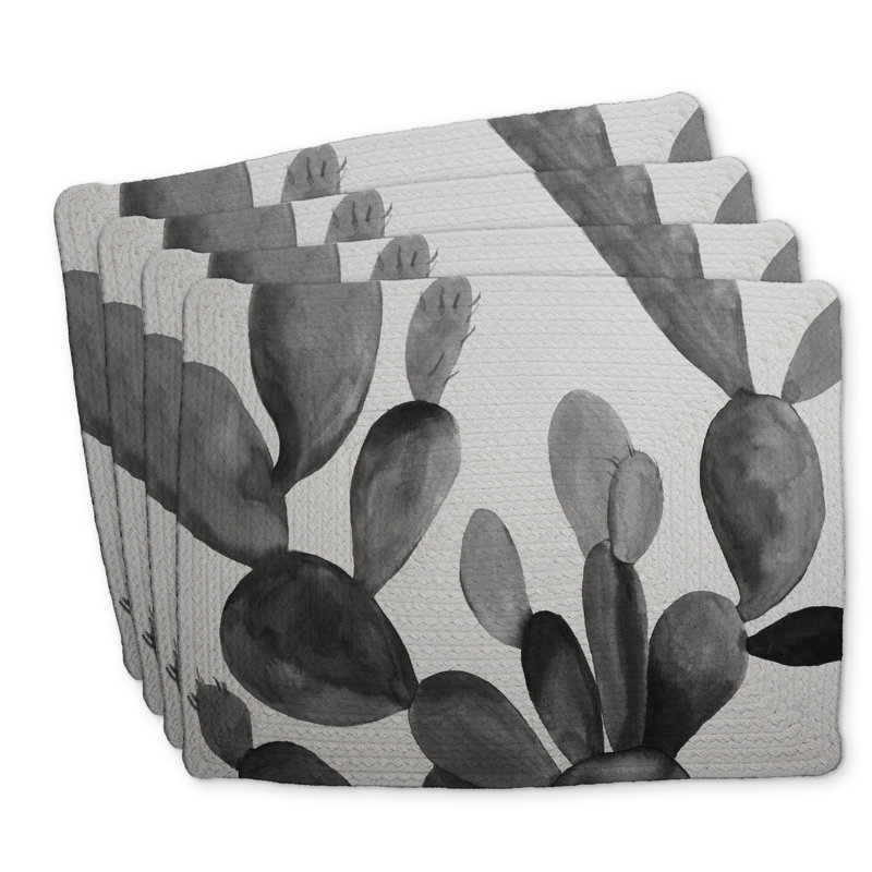 Ensemble de 4 napperons en polyester tressé gris cactus | Décoration intérieure