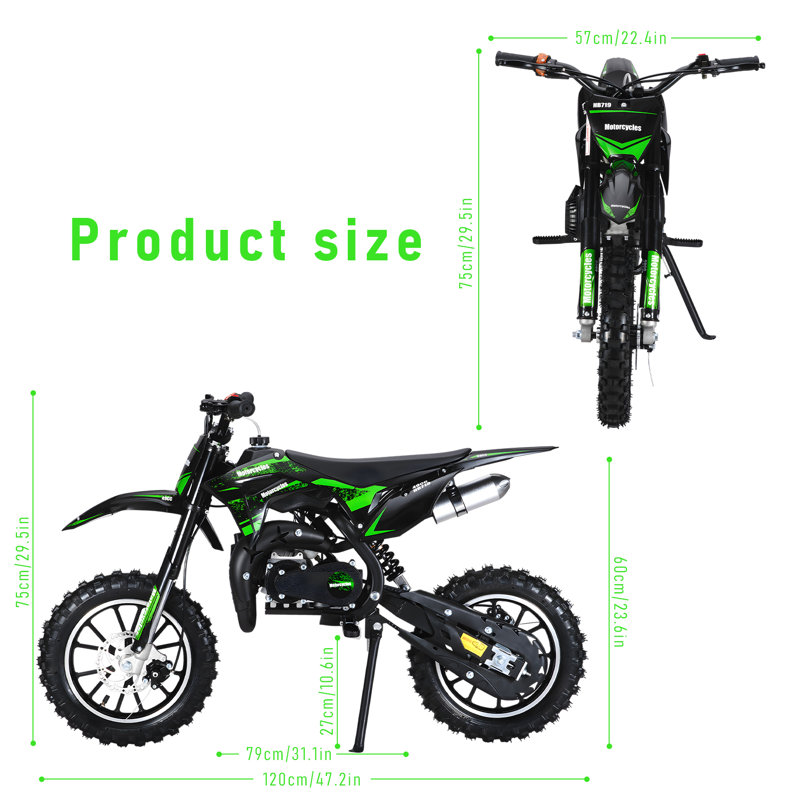 Kids Motorcycle, 49Cc 2-Stroke Gas Powered Motorcycle With Off-Rode Tire (Green)