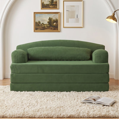 57.1" Wide Corduroy Loveseat Convertible Floor Sofa Bed with Removable Cover