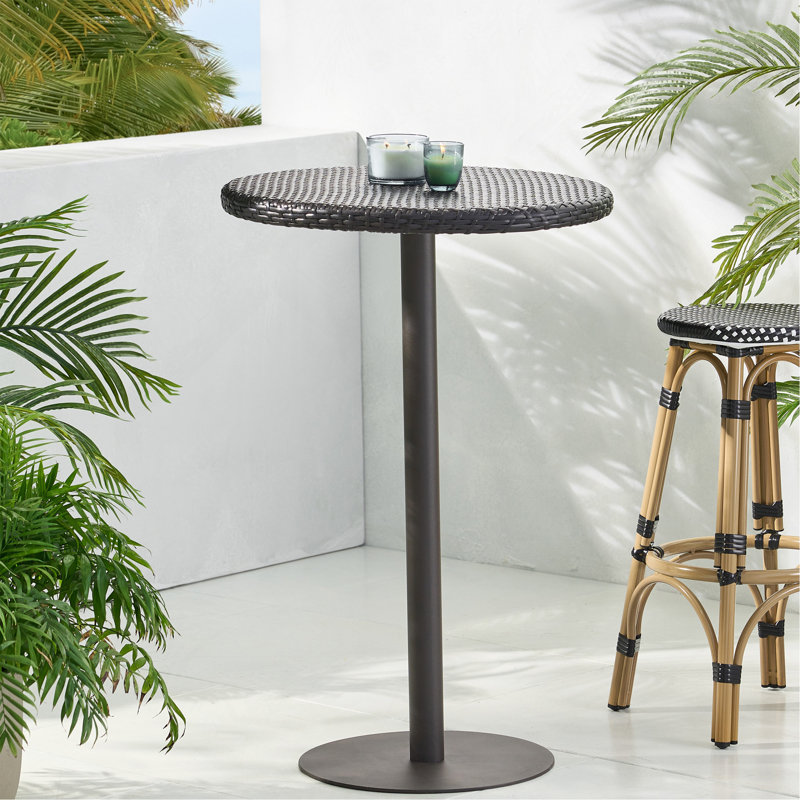 Table de bar d'extérieur ronde en rotin de polyéthylène de 26 po, Multibrown