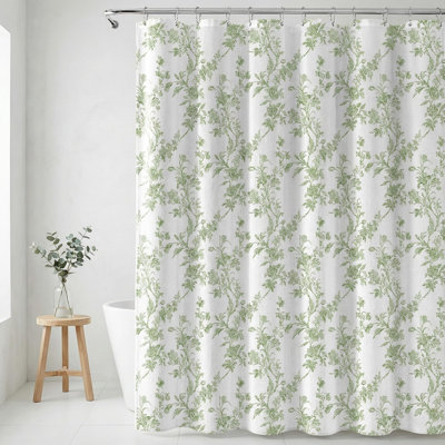 Sage Green Floral Shower Curtain, Cotton Linen Cottagecore Shower Curtains For Bathroom