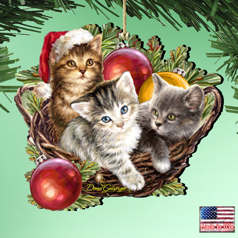 Ornement de noël en bois pour fêtes de noël chatons