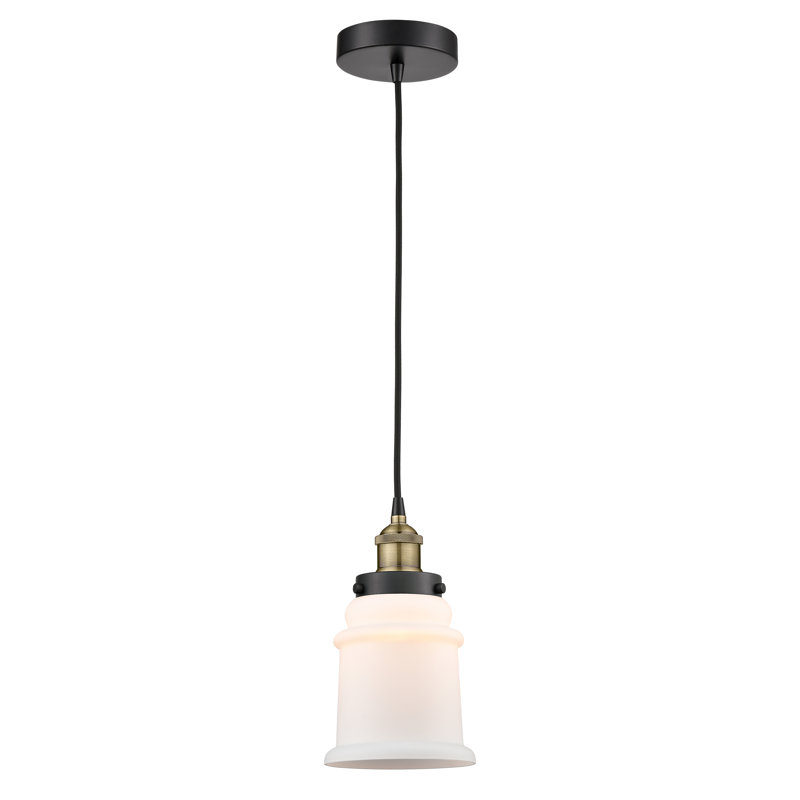 Luminaire suspendu en forme de cloche à 1 lumière Amiriya, Blanc mat, H 11 po x l 6 po x P 6 po, Laiton antique noir