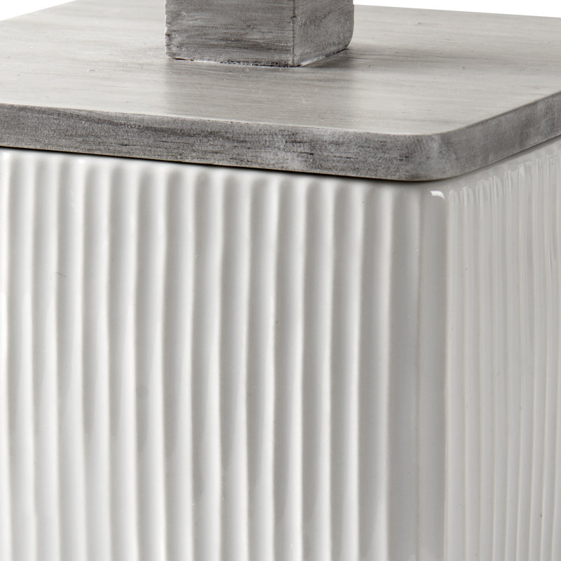 White and Gray Ceramic Bamboo Lid Storage Jar