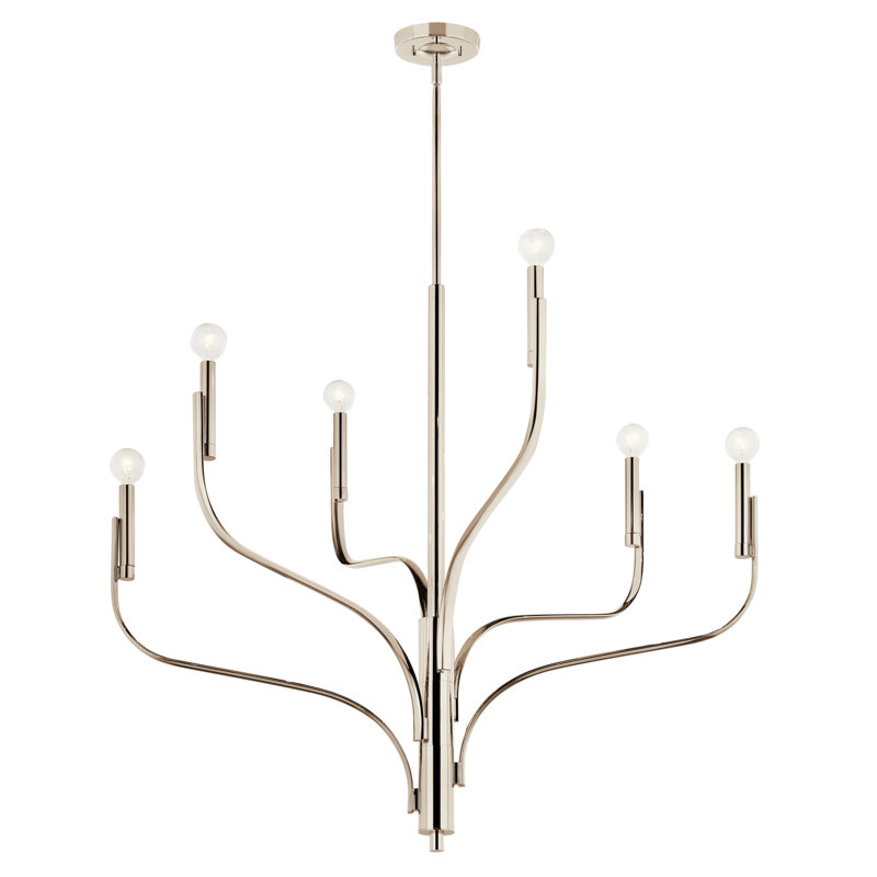 Lustre classique / traditionnel en acier à intensité variable , H 33 po x l 36,25 po x P 36,25 po, 6, Nickel poli
