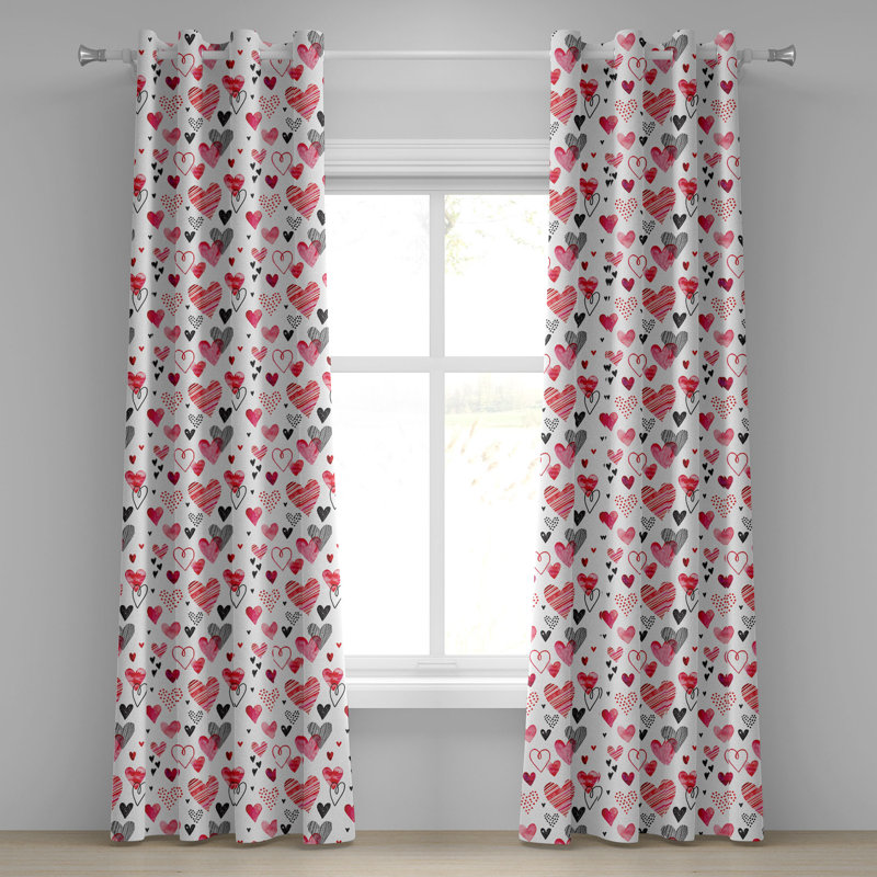 The Holiday Aisle® Valentines Grommet Curtain Decorative 2-Panel Window Drapes, 50", Black Red Pink, 50" W x 96" L