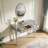 Makeup Vanity Table with Oval Mirror, Elegant Vanity Desk with Drawers and Solid Wood Legs