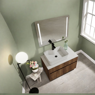 Meuble-lavabo mural encastré en ébène brun moderne de 31,5 pouces