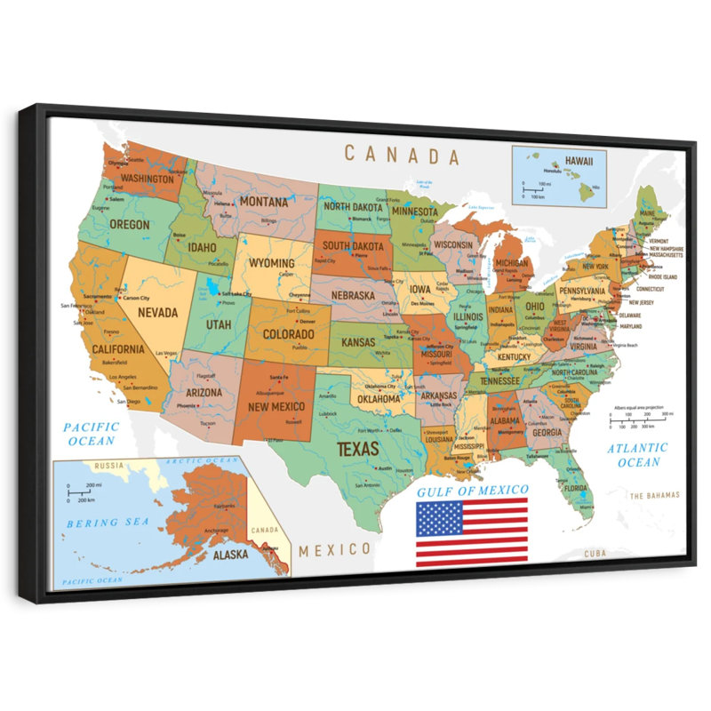 Impression rétro sur toile rétro des États-Unis, H 9 po x l 13 po