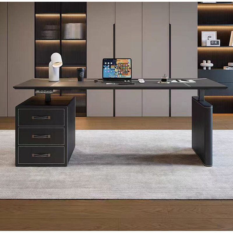 Bureau en cuir électrique intelligent à hauteur réglable, Noir, H 25,6 po x l 63 po x P 27,6 po