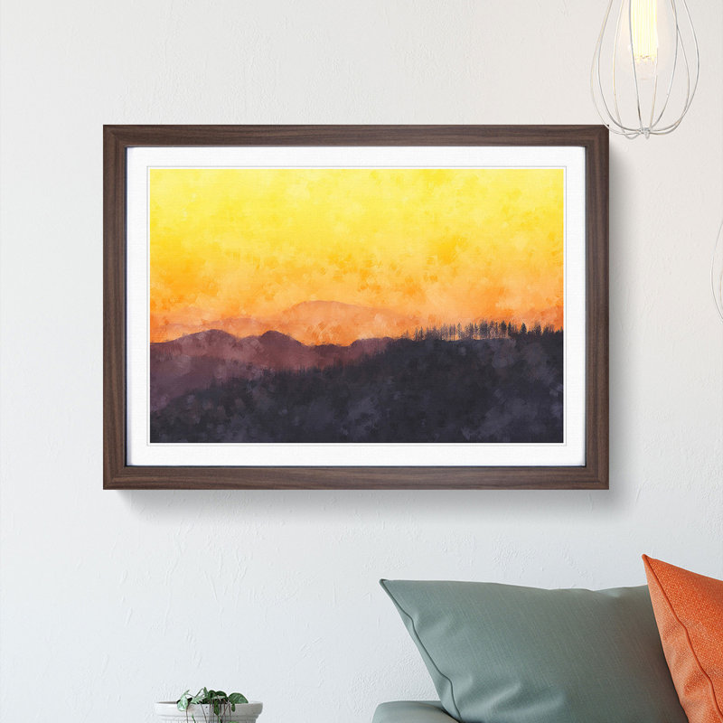 Sunset View - Picture Frame Painting Print, 33cm H x 45cm W x 2cm D, Walnut Framed