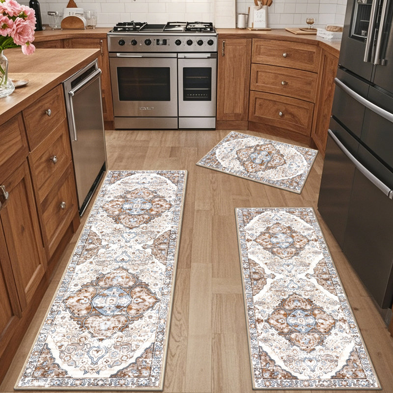 Machine Washable Non-Slip Kitchen Mat, Brown/Beige