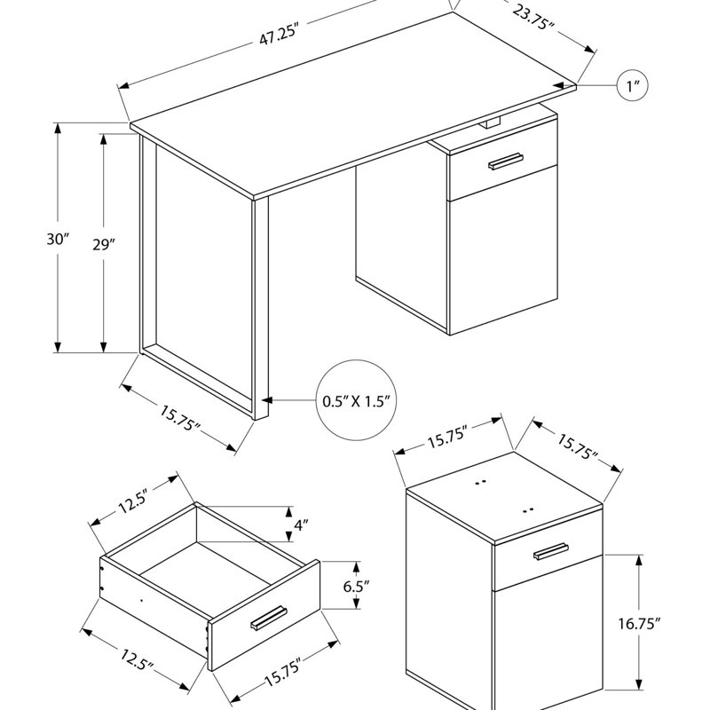 Bureau d'ordinateur, bureau personnel, ordinateur portable, installation à gauche, à droite, tiroirs de rangement, L 48 po, travail, contemporain, moderne